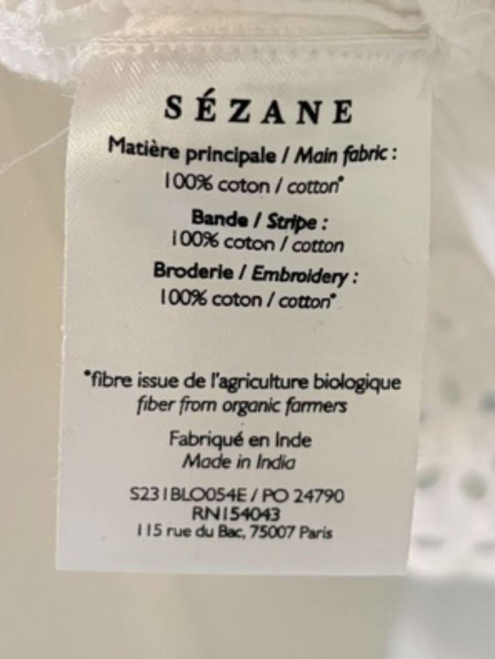 Sezane Lia Blouse Ecru US 8 EU 40 Organic Cotton Eyelet Ruffle Scalloped Top - Picture 14 of 15
